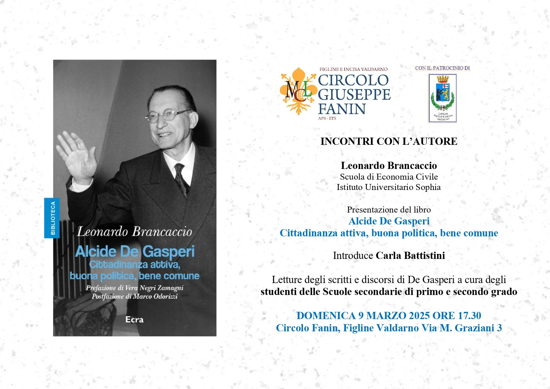 Al Circolo Fanin la presentazione del libro su Alcide De Gasperi